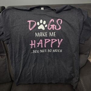 Gray Pink "Dogs Make Me Happy" Pet Lover T-Shirt